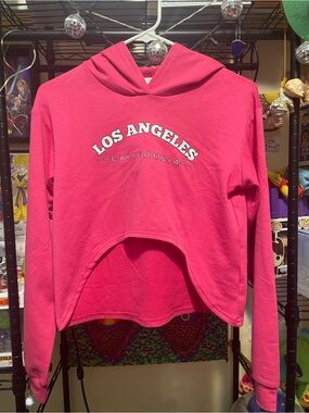 Los Angeles California Pink Hooded Crop Sweatshirt Girls 14/16